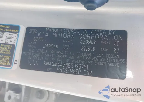 2011 Kia Optima Lx from USA, damaged, VIN KNAGM4A78B5096761